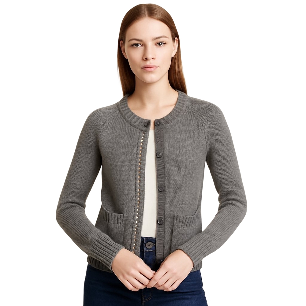 J CREW Studded Cardigan Sweater Womens Extra Small Gray Layering Fall Clean Girl